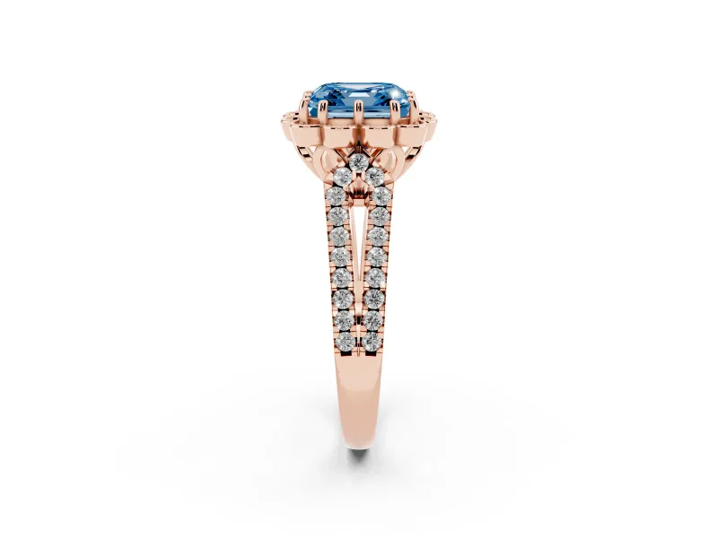 Asscher Cut Floral Halo Engagement Ring Setting for a Fancy Blue Lab-Grown Diamond | Pavé Split Shank | Rose Gold
