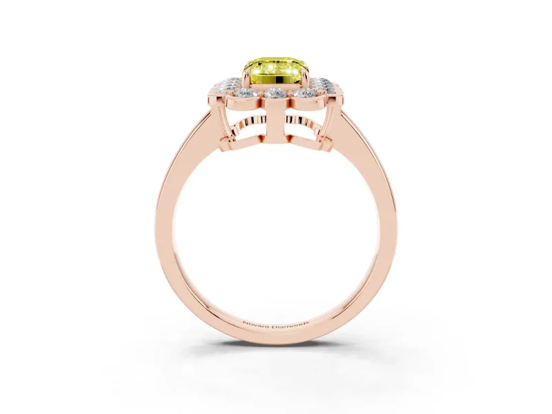 Emerald Cut Scalloped Cluster Halo Engagement Ring Setting for a Fancy Yellow Lab-Grown Diamond | Plain Band | Rose Gold