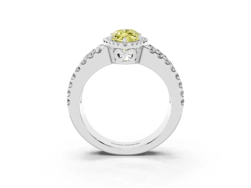 Fancy Yellow Marquise Cut Diamond Halo Ring Set in Silver with Pavé Split Shank and Prong Setting