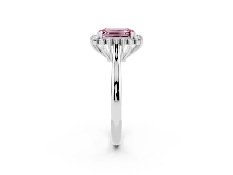 Emerald Cut Halo Engagement Ring Setting for a Fancy Pink Lab-Grown Diamond | Sterling Silver