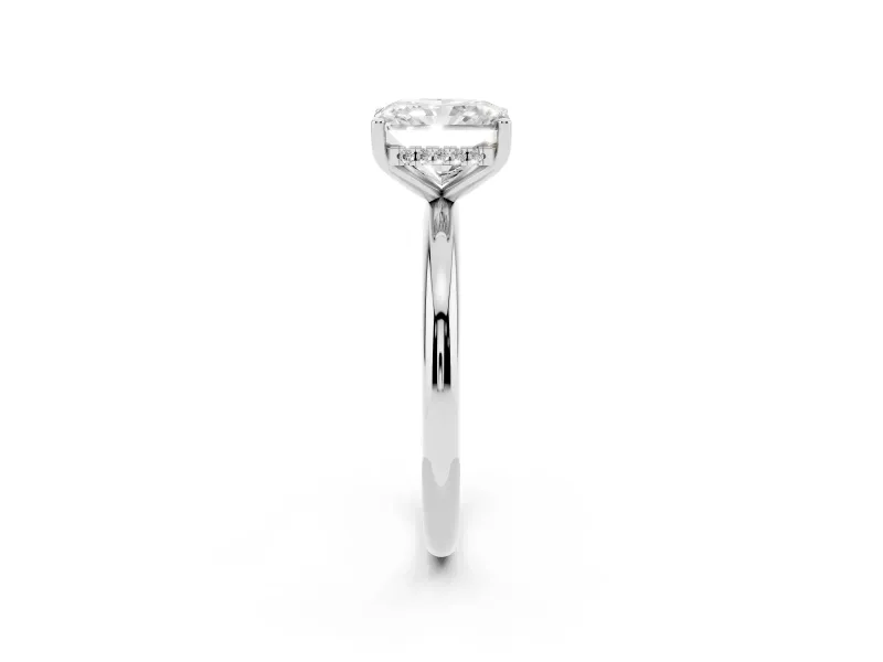 Radiant Cut Diamond Solitaire Engagement Ring Set in Silver with Prong Setting and Polished Band