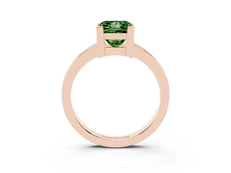 Fancy Green Princess Cut Diamond Solitaire Ring Set in Rose gold with Prong Head and Smooth Polished Band