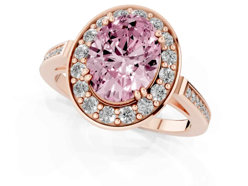 Oval Halo Engagement Ring Setting for a Fancy Pink Lab-Grown Diamond | Polished Halo Rim | Rose Gold
