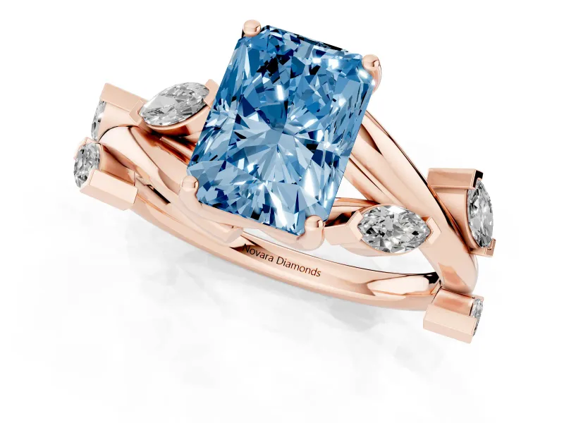Radiant Cut Twisted Vine Engagement Ring Setting for a Fancy Blue Lab-Grown Diamond | Rose Gold