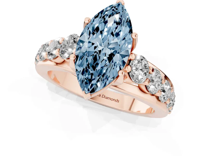 Marquise Graduated Engagement Ring Setting for a Fancy Blue Lab-Grown Diamond | Rose Gold