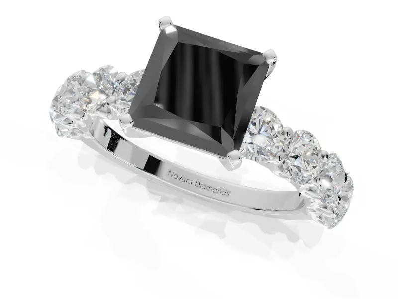 Princess Cut Side Stone Engagement Ring Setting for a Black Center | Platinum
