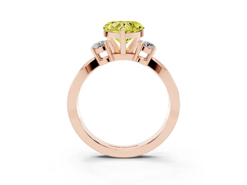 Heart-Shaped Three-Stone Twist Engagement Ring Setting for a Fancy Yellow Lab-Grown Diamond | Rose Gold