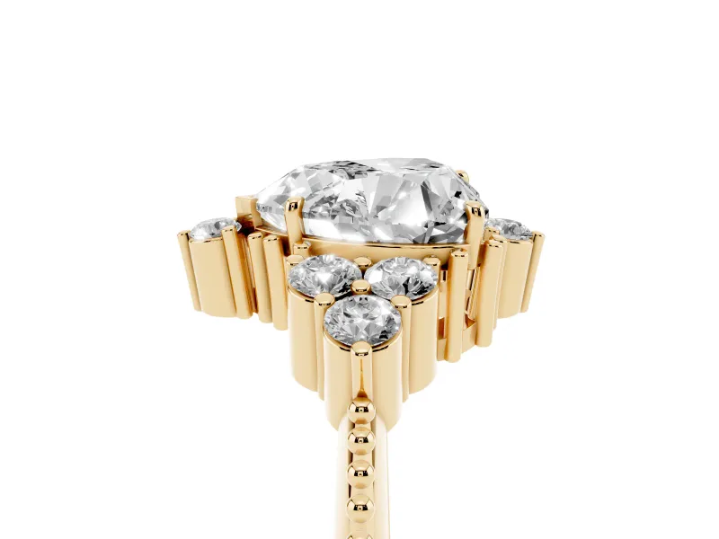 Heart-Shaped Vintage Cluster Engagement Ring Setting | Beaded Edges | Yellow Gold