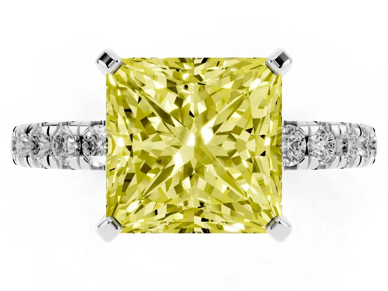 Princess Cut Pavé Solitaire Engagement Ring Setting for a Fancy Yellow Lab-Grown Diamond | Shared Prong Band | Platinum