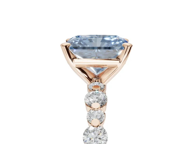 Radiant Cut Pavé Solitaire Engagement Ring Setting for a Fancy Blue Lab-Grown Diamond | Alternating Accents | Rose Gold