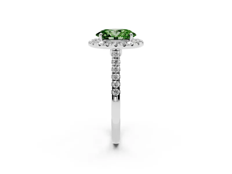Oval Halo Engagement Ring Setting for a Fancy Green Lab-Grown Diamond | Pave Shoulders | White Gold