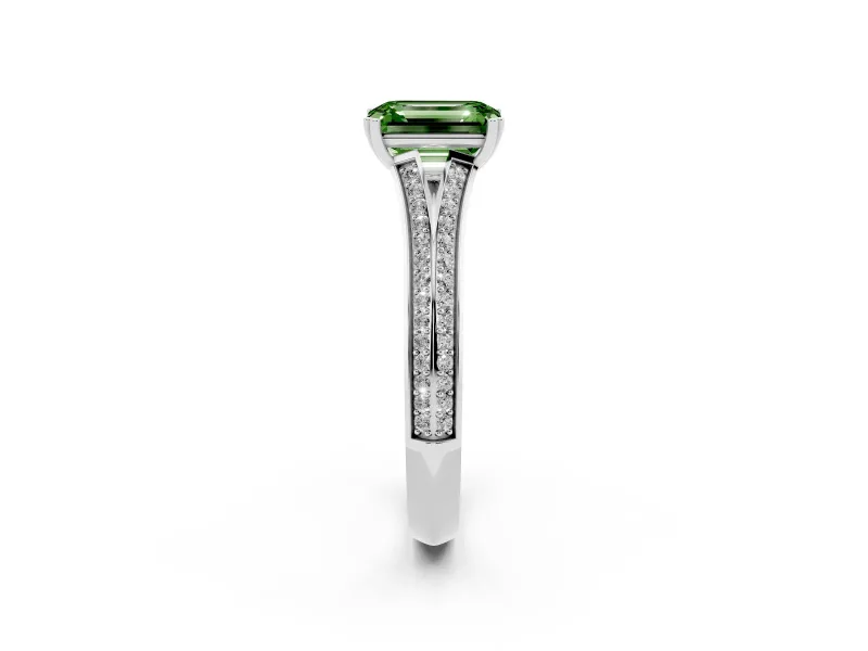 Emerald Cut Split Shank Engagement Ring Setting for a Fancy Green Lab-Grown Diamond | Pave Band | Sterling Silver