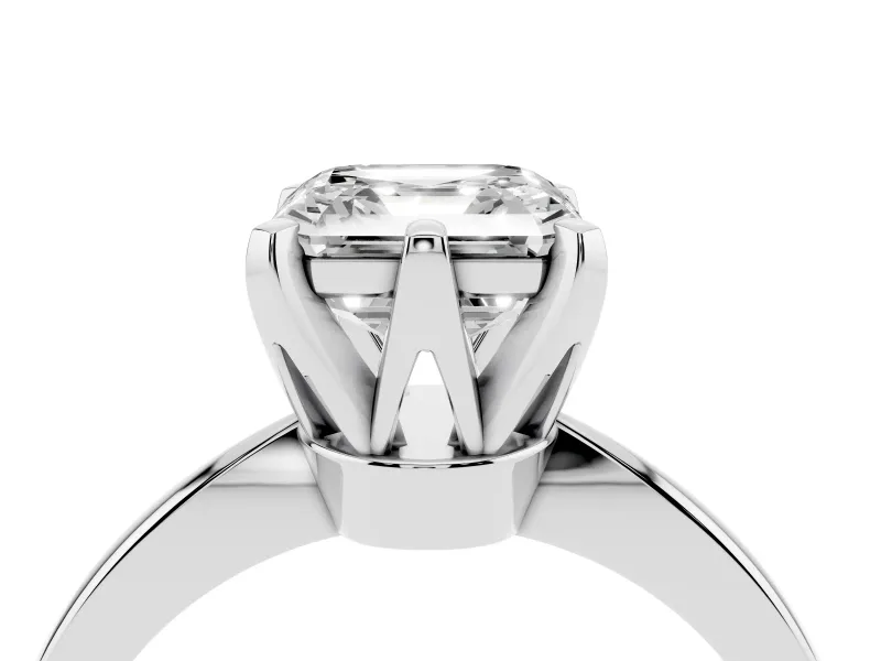 Asscher Cut Diamond Solitaire Engagement Ring Set in Silver with Slim Tapered Solitaire Band