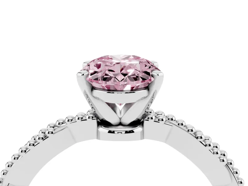Fancy Pink Oval Cut Diamond Solitaire Ring Set in White gold with Twisted Band and Bead Prong Setting