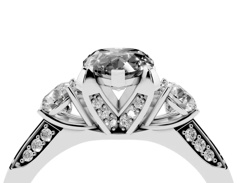 Pear-Shaped Hidden Halo Three Stone Engagement Ring Setting for a Black Center | White Gold