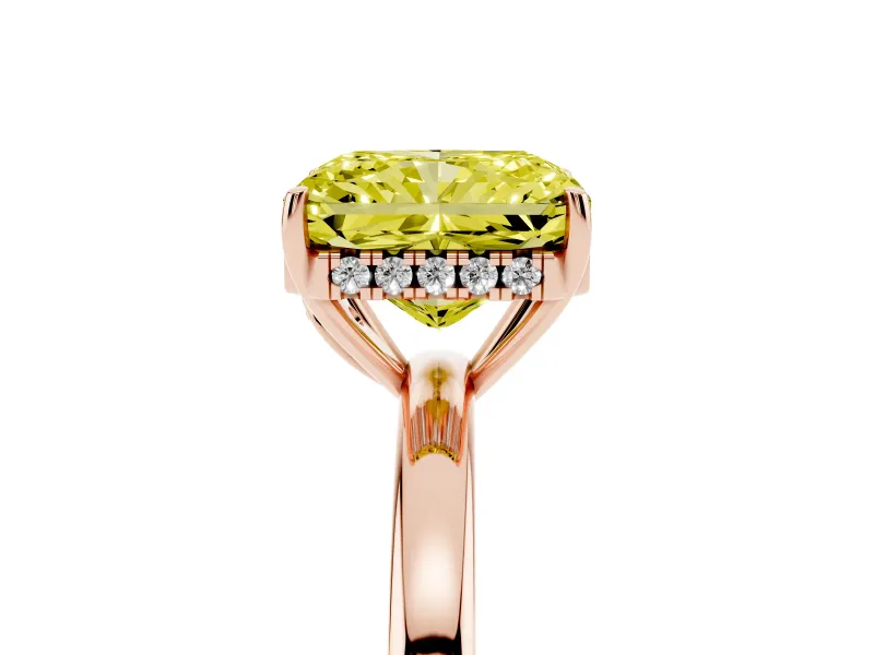 Radiant Cut Engagement Ring Setting for a Fancy Yellow Lab-Grown Diamond | Hidden Halo | Rose Gold