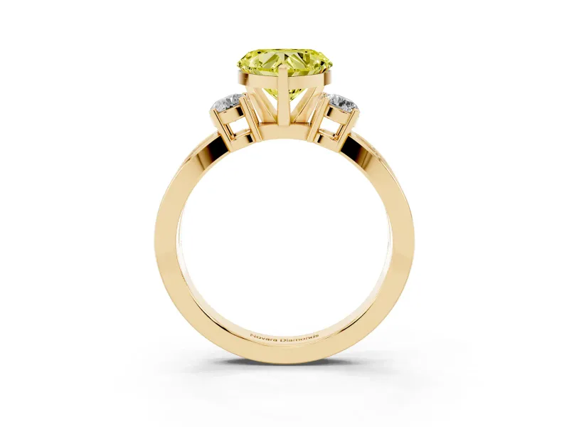 Heart-Shaped Three-Stone Twist Engagement Ring Setting for a Fancy Yellow Lab-Grown Diamond | Yellow Gold