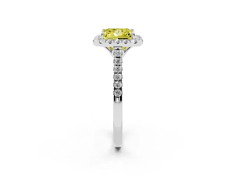 Princess Cut Raised Halo Engagement Ring Setting for a Fancy Yellow Lab-Grown Diamond | White Gold