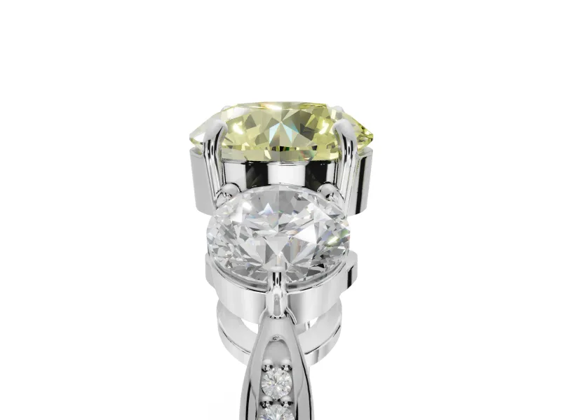 Round Three Stone Engagement Ring Setting for a Fancy Yellow Lab-Grown Diamond | Tapered Pave Band | White Gold