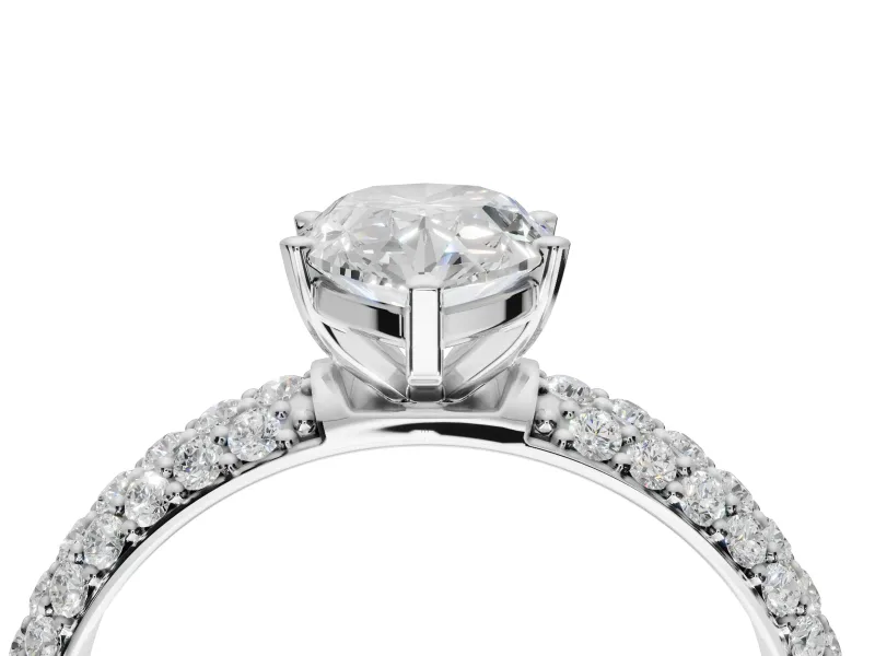 Pear-Shaped Pavé Solitaire Engagement Ring Setting | Domed Pavé Band | Sterling Silver