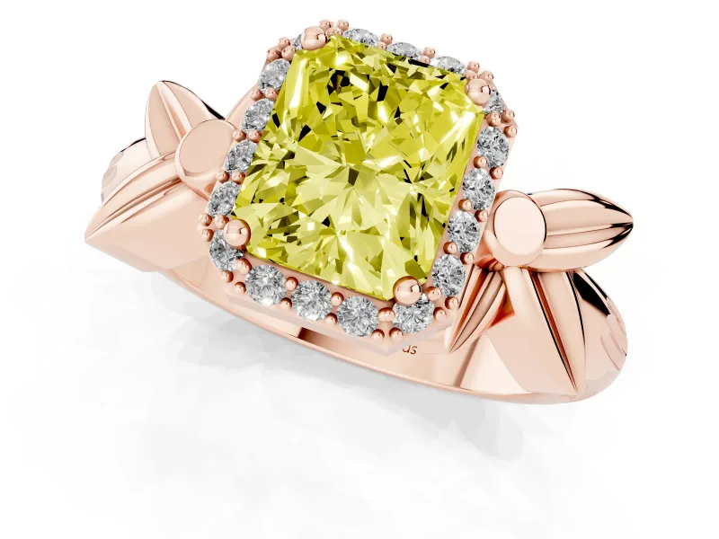 Radiant Cut Floral Halo Engagement Ring Setting for a Fancy Yellow Lab-Grown Diamond | Rose Gold
