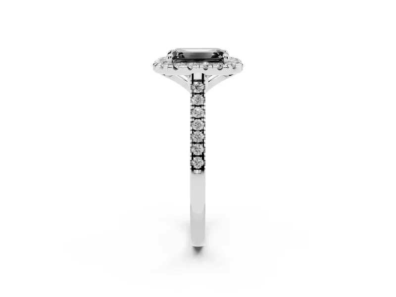 Emerald Cut Halo Engagement Ring Setting for a Black Center | Tapered Band | White Gold