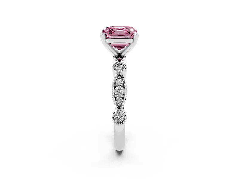 Asscher Cut Vintage Milgrain Engagement Ring Setting for a Fancy Pink Lab-Grown Diamond | Platinum