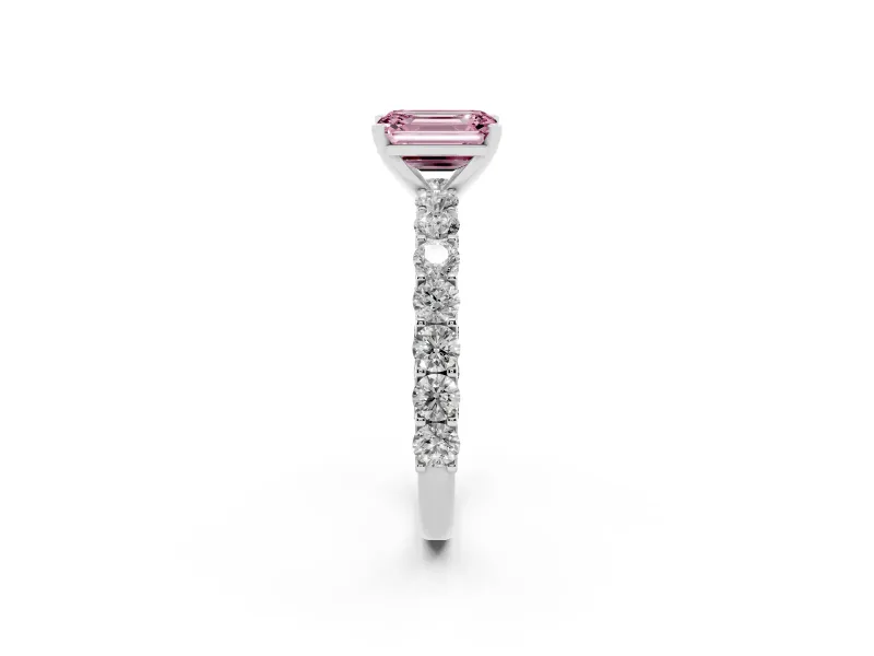 Emerald Cut Shared Prong Engagement Ring Setting for a Fancy Pink Lab-Grown Diamond | Platinum
