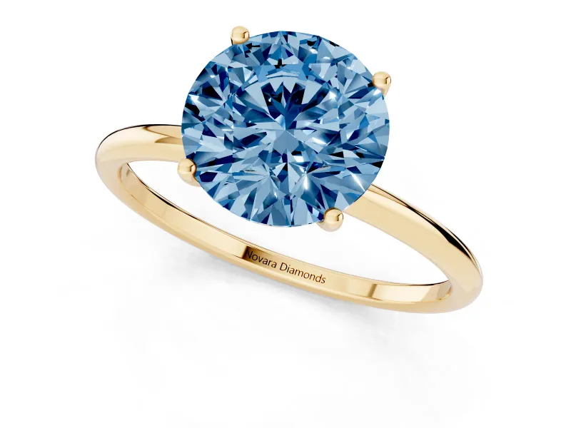 Round Thin Solitaire Engagement Ring Setting for a Fancy Blue Lab-Grown Diamond | Straight Plain Band | Yellow Gold