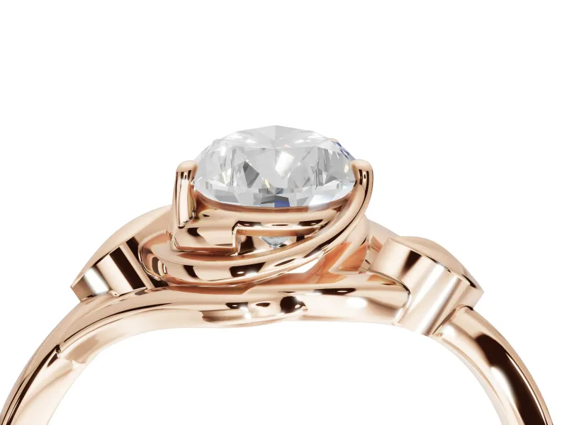 Pear-Shaped Leaf Bypass Solitaire Engagement Ring Setting | Polished Band | Rose Gold