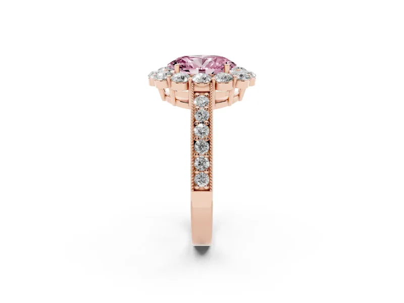 Oval Vintage Halo Engagement Ring Setting for a Fancy Pink Lab-Grown Diamond | Rose Gold