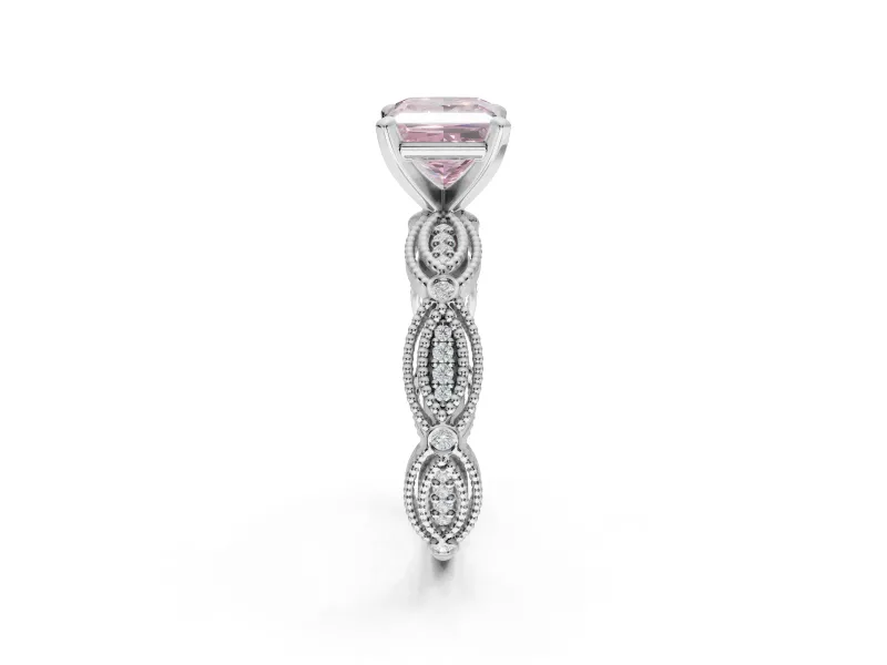 Princess Cut Vintage Engagement Ring Setting for a Fancy Pink Lab-Grown Diamond | Graduated Stations | Sterling Silver