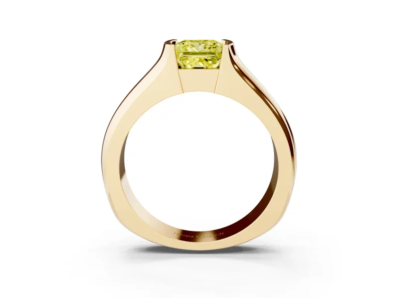 Princess Cut Half Bezel Solitaire Engagement Ring Setting for a Fancy Yellow Lab-Grown Diamond | Wide Band | Yellow Gold