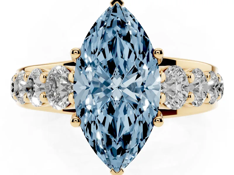 Marquise Graduated Engagement Ring Setting for a Fancy Blue Lab-Grown Diamond | Yellow Gold