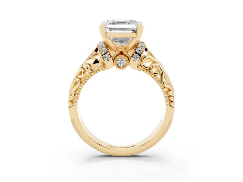 Asscher Cut Vintage Filigree Solitaire Engagement Ring Setting | Accented Basket | Yellow Gold