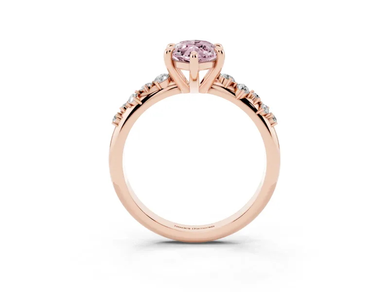 Fancy Pink Marquise Cut Diamond Solitaire Vine Band Ring Set in Rose gold with Round Accents and Prong Setting