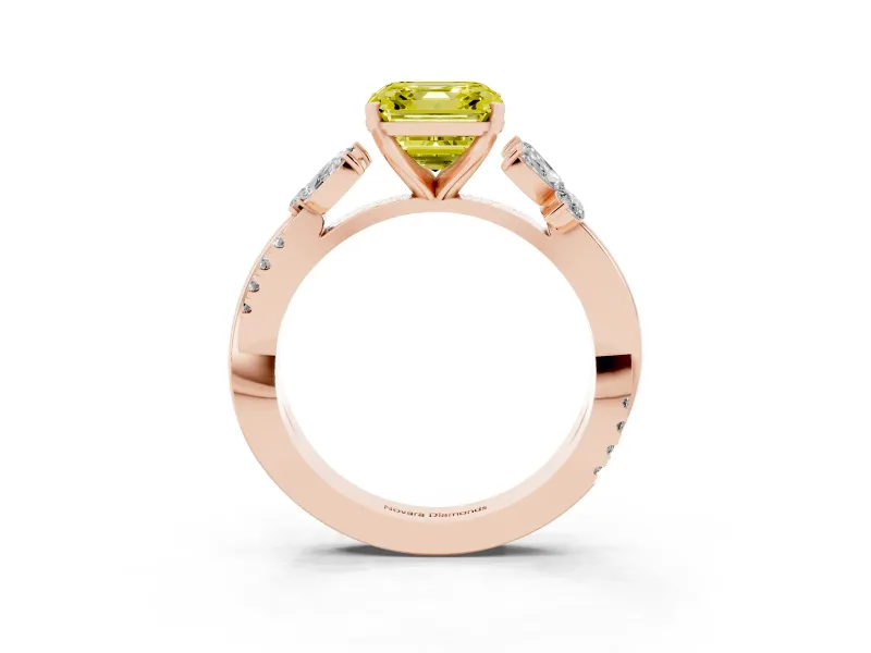 Asscher Cut Floral Vine Engagement Ring Setting for a Fancy Yellow Lab-Grown Diamond | Rose Gold