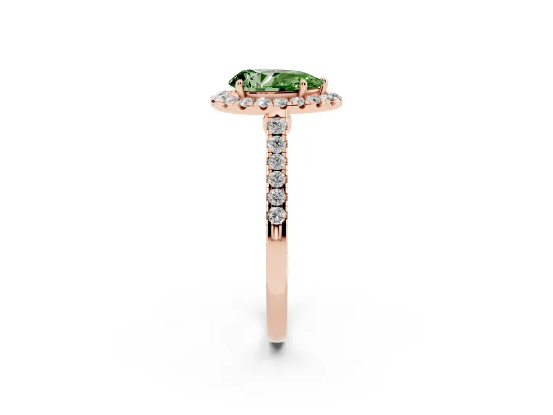 Pear-Shaped Halo Engagement Ring Setting for a Fancy Green Lab-Grown Diamond | Pave Shoulders | Rose Gold