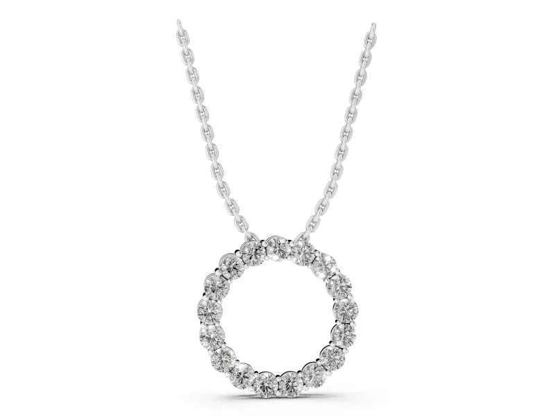 Round Lab-Grown Diamond Circle Pendant Necklace | Larger Stones | White Gold