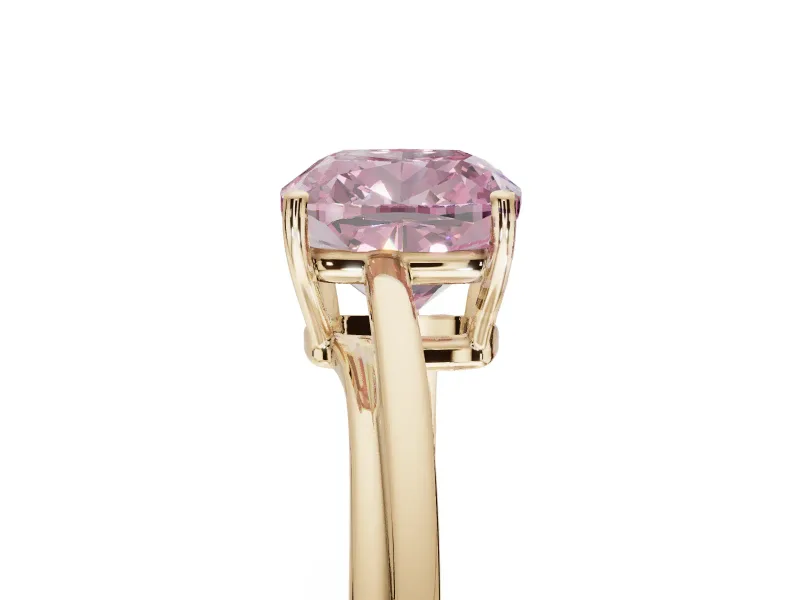 Cushion Cut Bypass Solitaire Engagement Ring Setting for a Fancy Pink Lab-Grown Diamond | Yellow Gold