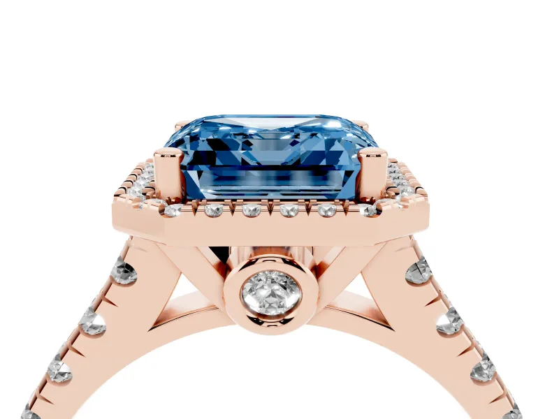 Asscher Cut Accented Halo Engagement Ring Setting for a Fancy Blue Lab-Grown Diamond | Rose Gold