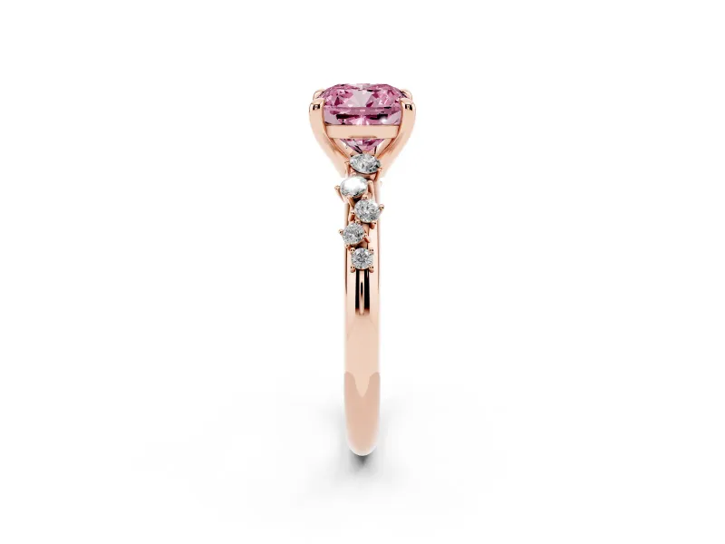 Cushion Cut Graduated Accent Engagement Ring Setting for a Fancy Pink Lab-Grown Diamond | Rose Gold