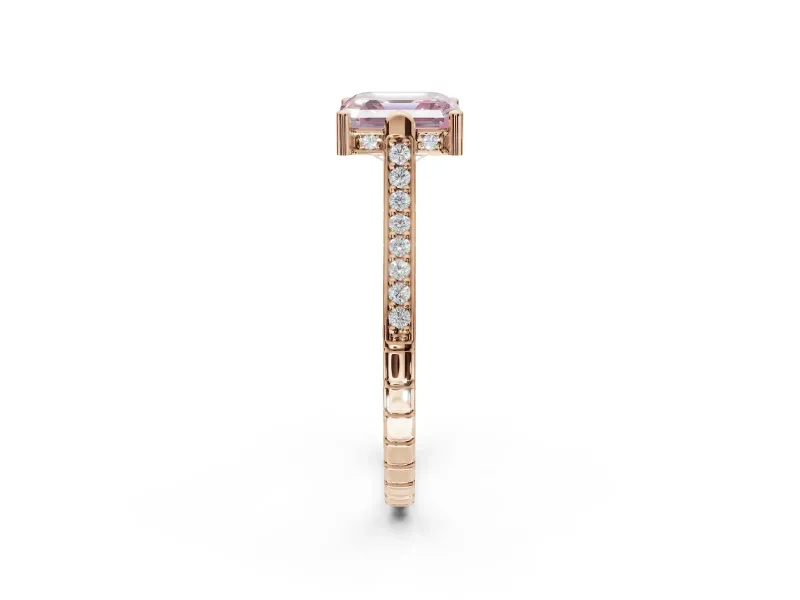Asscher Cut Vintage Cathedral Engagement Ring Setting for a Fancy Pink Lab-Grown Diamond | Carved Band | Rose Gold