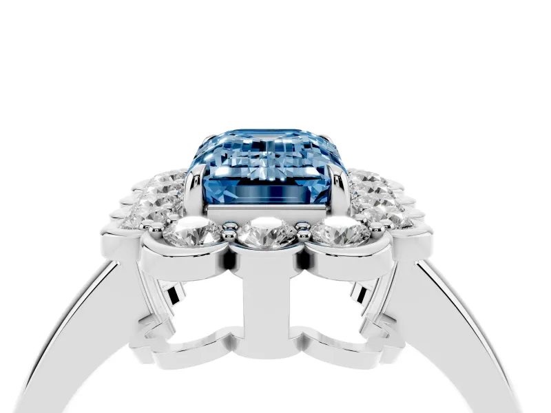 Emerald Cut Cluster Halo Engagement Ring Setting for a Fancy Blue Lab-Grown Diamond | Sterling Silver