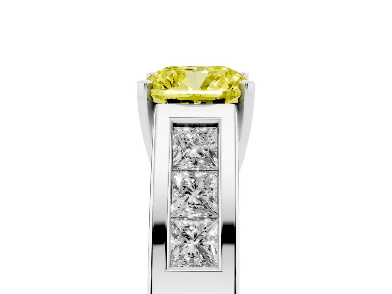 Cushion Cut Channel-Set Engagement Ring Setting for a Fancy Yellow Lab-Grown Diamond | Platinum