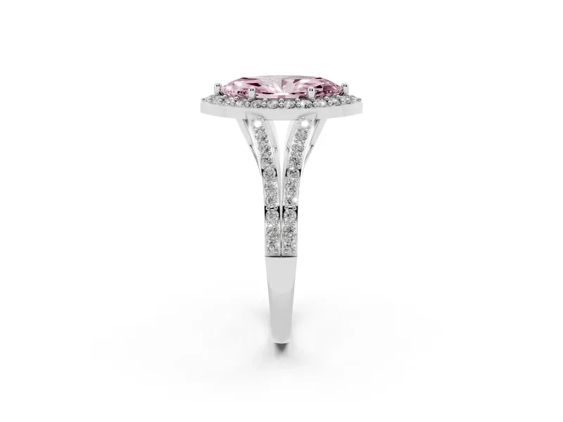Marquise Halo Engagement Ring Setting for a Fancy Pink Lab-Grown Diamond | V-Split Pavé Band | Sterling Silver