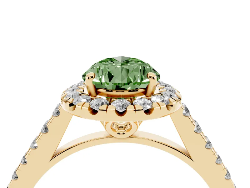 Pear-Shaped Raised Halo Engagement Ring Setting for a Fancy Green Lab-Grown Diamond | Yellow Gold
