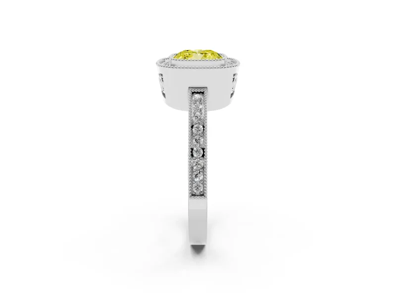 Fancy Yellow Cushion Cut Diamond Halo Ring Set in Silver with Pavé Band and Milgrain-Edged Prongs