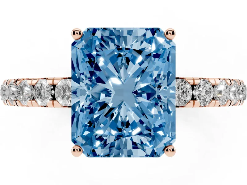Radiant Cut Pave Solitaire Engagement Ring Setting for a Fancy Blue Lab-Grown Diamond | Shared Prong Band | Rose Gold