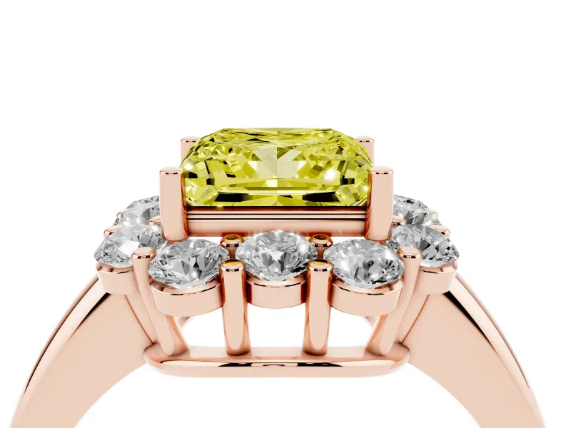 Princess Cut Graduated Milgrain Halo Engagement Ring Setting for a Fancy Yellow Lab-Grown Diamond | Rose Gold